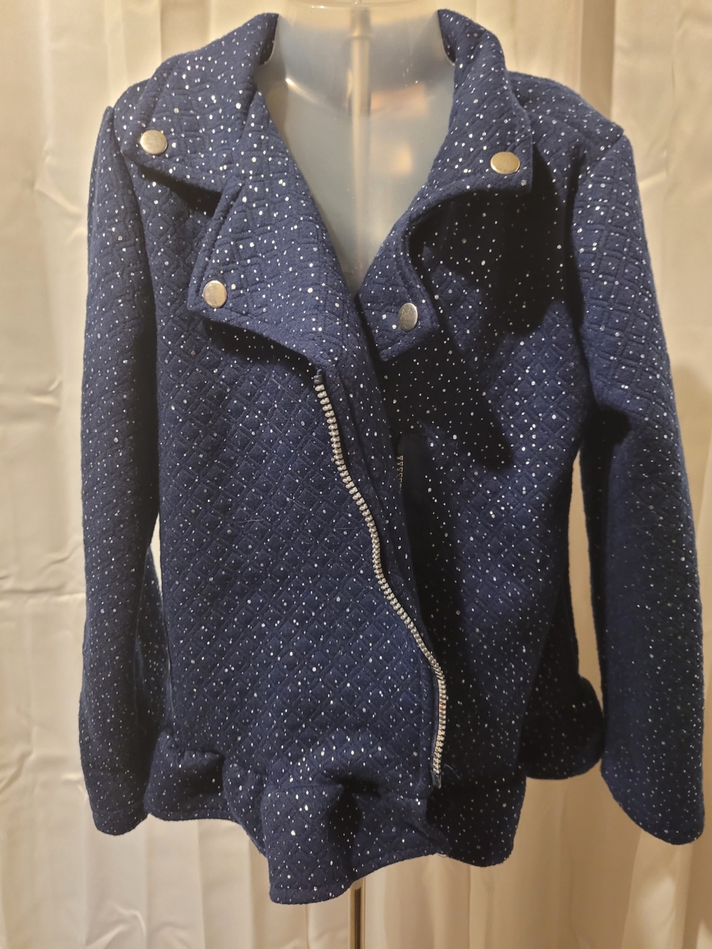 Little Lass Navy Sparkle Quilted Moto Jacket